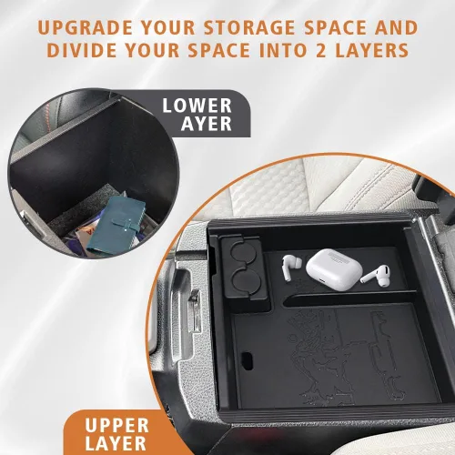 Miniatura 3 de TripleAliners Organizador de consola central Tacoma para 2023 con insertos de cuero compatible con Toyota Tacoma 2016 2017 2018 2019 2020 2021 2022