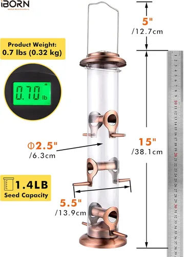 Miniatura 2 de iBorn Comedero de metal para pájaros de cobre cepillado, comedero para pájaros silvestres para colgar al aire libre, acabado de cobre cepillado