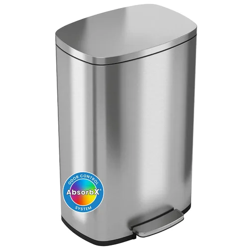Miniatura 8 de iTouchless Cubo de basura de 8 galones con filtro de olor, cubo de basura redondo de acero inoxidable blanco para el hogar, oficina, trabajo