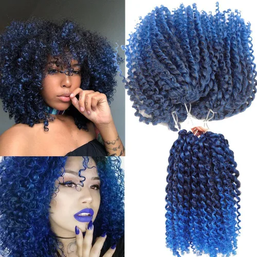 Miniatura 18 de Rizo rizado afro de 8 pulgadas, cabello rizado 4# color negro apagado 3 unids/paquete de extensiones de cabello sintético suave (4#)