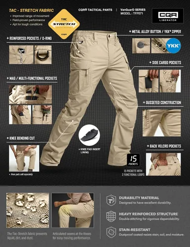 Miniatura 134 de CQR – Pantalones tácticos elásticos tipo cargo para hombre, resistentes al agua, de tela ripstop (antidesgarros), ligeros, ideales para uso diario