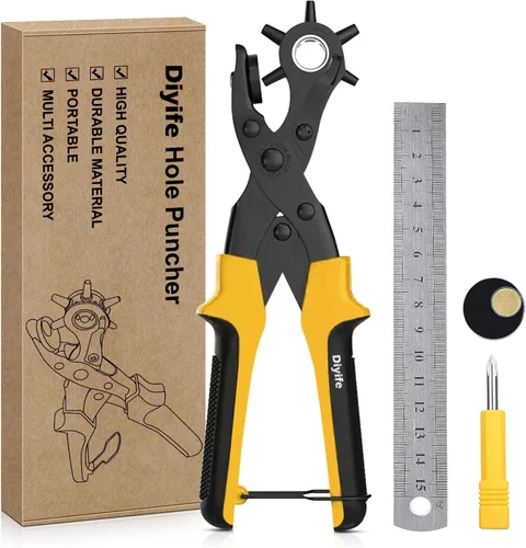 Miniatura 8 de Diyife Perforadora profesional de cuero, juego completo de herramientas de perforación para cinturón, correa de reloj, zapatos, manualidades, Azul