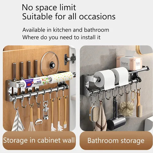Miniatura 9 de Soporte de pared para cuchillos colgantes de pared, ahorra espacio, con ganchos, organizador de cocina, estante de almacenamiento para utensilios
