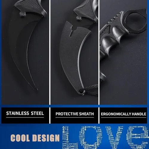 Miniatura 6 de TOPOINT Cuchillo Karambit, cuchillo de hoja fija de acero inoxidable con funda y cuchillo de cordón CS-GO para caza, campamento y supervivencia