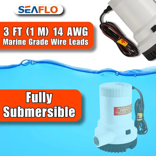 Miniatura 8 de Bomba de achique SEAFLO Serie 01 de 2000 GPH – 12V, salida de 1-1/8", bomba sumergible marina con protección anti-airlock, certificada CE y Rohs