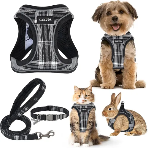 Miniatura 11 de GAMUDA Juego de Arnés, Collar y Correa para Perro Pequeño, Paso a Paso Sin Estrangulamiento Sin Tirones de Malla Suave Chaleco Ajustable para Perro