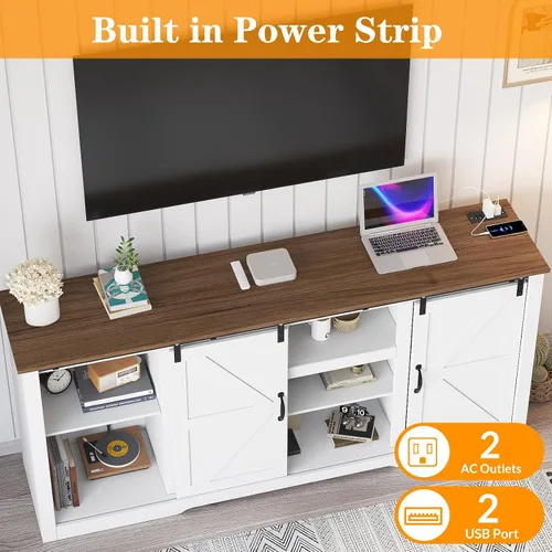 Miniatura 5 de GarveeLife Moderno soporte de TV acanalado de 55 pulgadas con 4 puertas, centro de entretenimiento con armarios de almacenamiento grandes