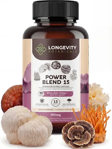 Power 15 Cápsulas de mezcla de hongos Extracto de suplemento de 90 unidades | Shiitake, melena de león, chaga, reishi, cordyceps, complejo de