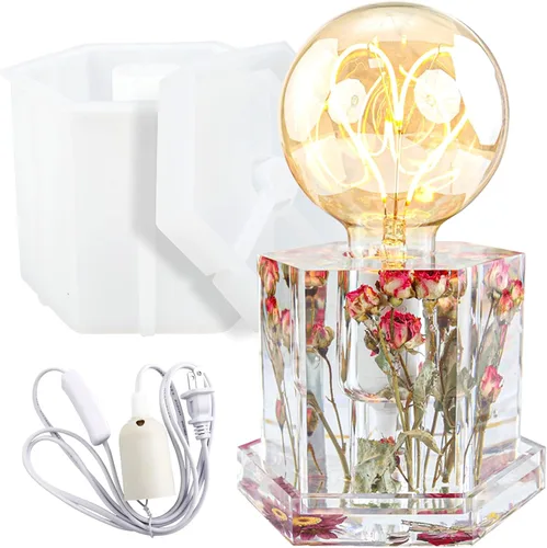 Miniatura 9 de Lámpara de resina de silicona molde cubo soporte de bombilla con enchufe de luz 4.5 pulgadas de alto