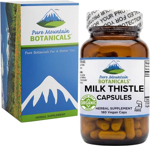 Miniatura 3 de Pure Mountain Botanicals Cardo mariano de alta potencia, 180 cápsulas veganas kosher con 450 mg de semilla y extracto de cardo mariano orgánico