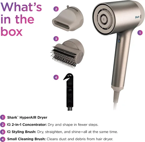 Miniatura 8 de Shark HD112BRN HyperAIR - Secador de pelo de secado rápido con concentrador 2 en 1 IQ y accesorios de peinado, preajustes automáticos, cepillo