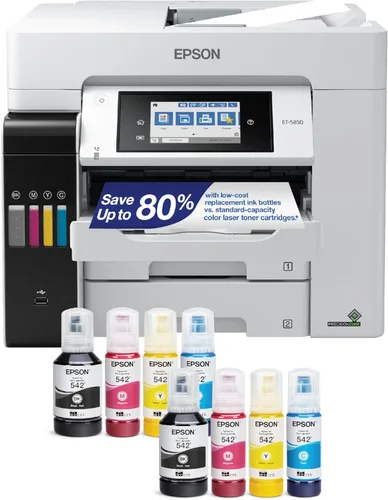 Epson EcoTank Pro ET-5850 Impresora inalámbrica de color todo en uno SuperTank con escáner, copiadora, fax y Ethernet, color blanco