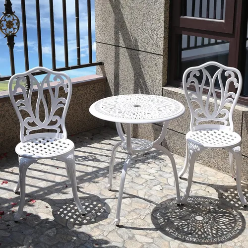 Miniatura 9 de Juego de bistró de 3 piezas, juego de patio exterior, juego de mesa de bistró de aluminio fundido antioxidante para muebles de porche delantero