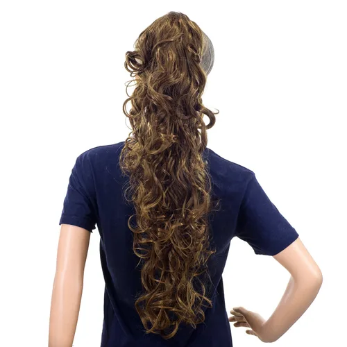 SWACC Extensiones de cola de caballo de 24 pulgadas de largo, rizos desordenados y desordenados, extensiones de cabello sintético con clip de
