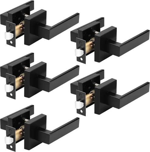 Miniatura 22 de Probrico - Juego de 5 manijas de puerta de paso resistentes para armarios y pasillos, juego de manijas de puerta sin llave de diseño cuadrado Oil
