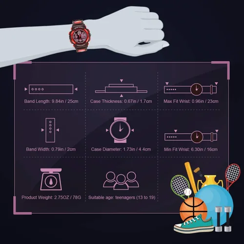 Miniatura 6 de cofuo Kids Digital Sport Watch, Boys Girls Waterproof Sports Outdoor Watches Children Casual Electronic Analog Quartz Wrist Watches with Alarm