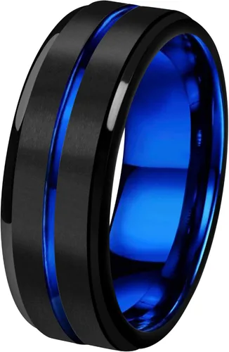 Miniatura 2 de CROWNAL Anillos de boda de carburo de tungsteno de 0.236in0.315in, para hombres y mujeres, color azuloro rosa, negro y plateado cepillado, grabado I