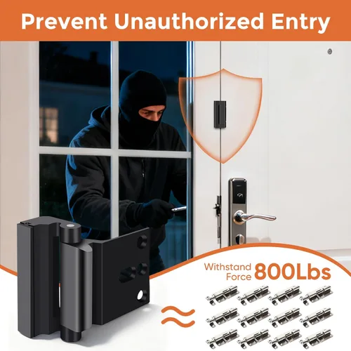 Miniatura 7 de Paquete de 2 cerraduras de refuerzo de puerta de seguridad para el hogar, cerraduras de puerta para niños, resisten 800 libras