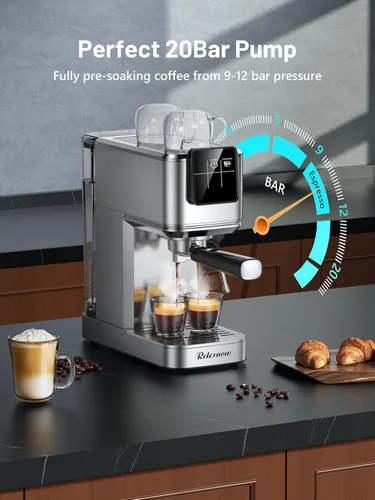 Miniatura 2 de Máquina de Espresso RELEXNOW, cafetera de café profesional de 20 bares con espumador de leche y varilla de vapor, máquina de café caliente y helado