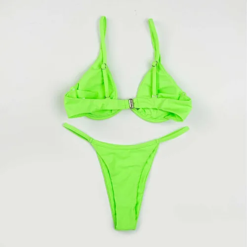 Miniatura 2 de Conjunto de bikini triangular para mujer, de corte alto, con lazo lateral, de 2 piezas, con lunares, con cordón halter