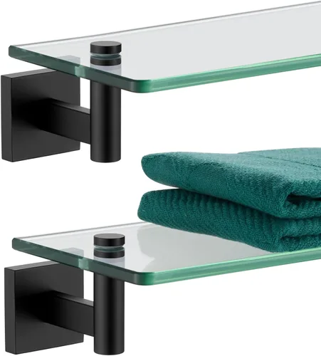 KOKOSIRI Estantes de baño de vidrio, estante flotante de 20 pulgadas para dormitorio, sala de estar, cocina, estante colgante resistente al óxido,