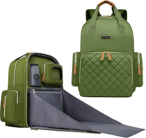 Miniatura 13 de Mochila para pañales con cambiador, organizador de bolsas de pañales para mamás, papás, bolsas cambiadoras grandes para bebés Gris