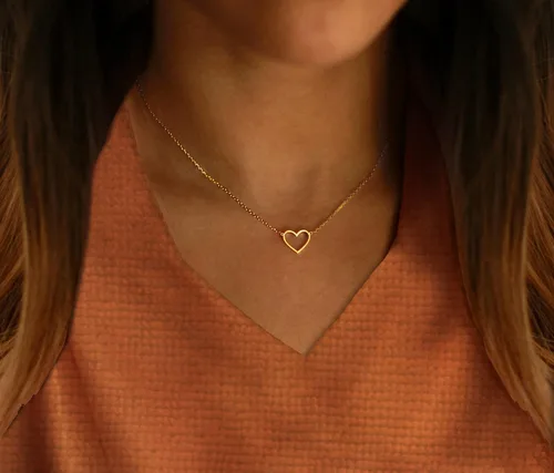 Miniatura 2 de LEXODY Collar de corazón delicado con dije de corazón pequeño, gargantilla chapada en oro de 14 quilates, lindo collar de cadena de corazón abierto