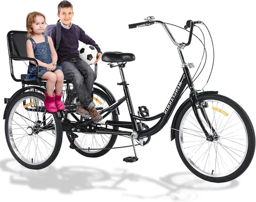 Triciclo para adultos de 7 velocidades, triciclo para adultos con asiento trasero para damas, bicicletas de 3 ruedas de 24 pulgadas, triciclo para