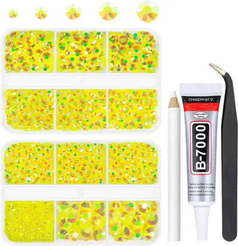 Miniatura 16 de qiipii Diamantes de imitación de resina AB verde aguamarina con pegamento B7000 para manualidades deslumbrantes de 2mm-6mm piedras gelatinosas