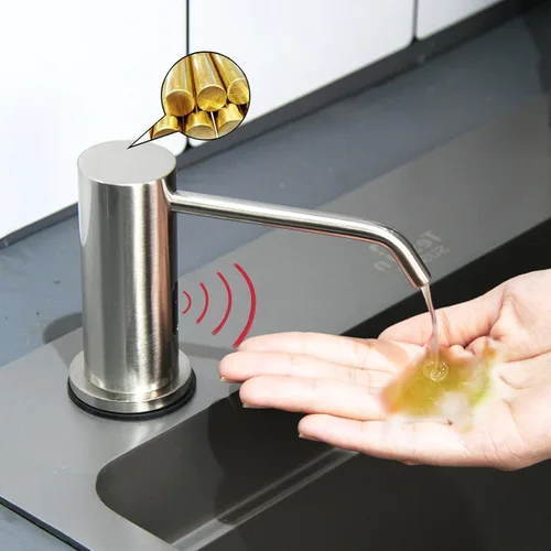 Miniatura 8 de Dispensador automático de jabón para fregadero de cocina, dispensador de jabón líquido integrado sin contacto negro mate con dispensador de jabón