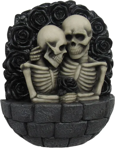 Miniatura 2 de DWK - Amantes del esqueleto gótico en las paredes del castillo, torre para pareja, colgador de pared rodeado de rosas negras, escultura romántica