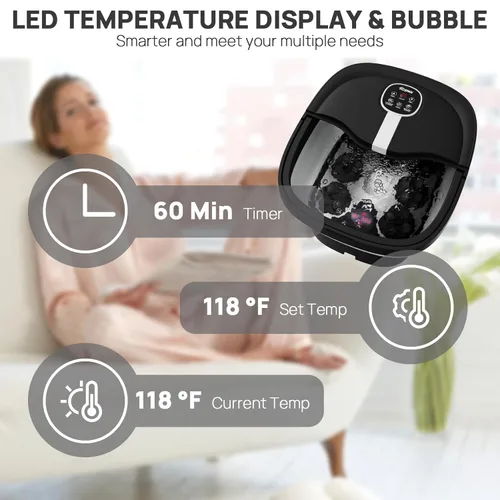 Miniatura 8 de HOSPAN Masaje giratorio eléctrico plegable para pies, baño de pies con calor, burbujas, control remoto y 24 bolas de masaje Shiatsu motorizadas. Spa