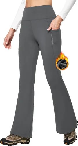 IUGA Pantalones con forro polar para mujer, resistentes al agua, pantalones de senderismo para invierno, leggings acampanados con bolsillos, corte