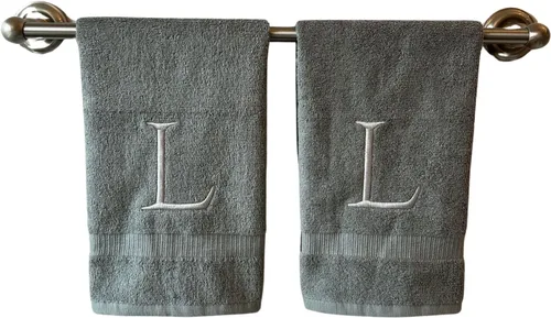 Miniatura 181 de Toalla de mano con inicial beige para baño, toalla bordada decorativa de calidad de hotel de lujo con monograma para tocador, spa, certificado