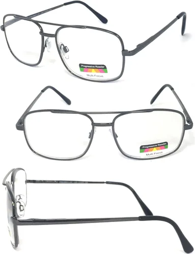 Miniatura 2 de Gafas de lectura progresivas con marco metálico rectangular con bisagras de resorte Multi 3 Focus (+1.00, dorado)