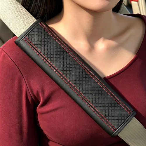 Miniatura 8 de Almohadillas para cinturón de seguridad, fundas de cuero para cinturón de seguridad, cojín de conducción más cómodo, ayuda a proteger tu cuello