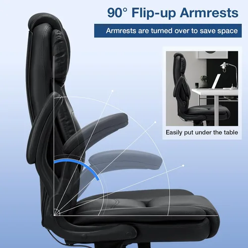 Miniatura 7 de Silla de oficina ejecutiva de 450 libras con soporte lumbar inflable, silla de oficina resistente para personas pesadas, silla ergonómica grande