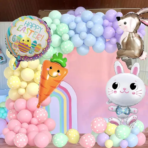 Miniatura 5 de Yumiche Arco de globos de Pascua, arco de globos de primavera, arco Ki con globos pastel, globos de papel de aluminio de conejo y zanahoria