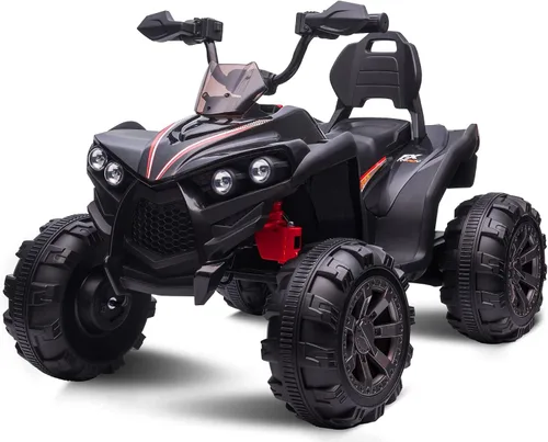 OTTARO ATV de 2 plazas, 12 V, 4 ruedas, cuatrimoto eléctrico para niños de 3 a 8 años con asiento de 17 pulgadas de longitud, luces LED, 2 Negro