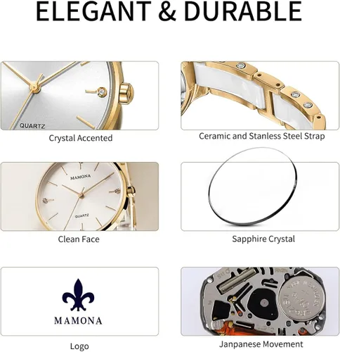 Miniatura 5 de MAMONA Watches for Women Christmas Gifts for Women Wife, Girls & Ladies Fashion Bracelet Watch Set Waterproof Womens Ceramic Watch Casual Wrist