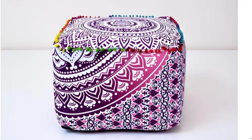 Miniatura 29 de CRAFT KALA Funda de puf tradicional de retazos cuadrados indios, funda para puf de sala de estar india, diseño otomano, decoración otomana, Elefante