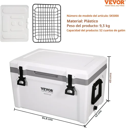 Miniatura 7 de VEVOR Enfriador Rígido Ultraligero, Enfriador de Retención de Hielo con Mango Resistente, Hielera Lonchera para Camping, Viajes, Exteriores, se