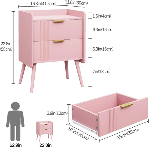 Miniatura 2 de Aenuert Mesita de noche moderna con cajón de almacenamiento y estante abierto, soporte de noche pequeño, mesa auxiliar de sofá de madera para Negro