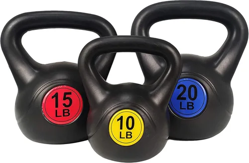 Miniatura 10 de BalanceFrom Juego de pesas rusas de vinilo, opciones de 30/45/50/75 libras, pesas de entrenamiento de fuerza rellenas de cemento con agarre