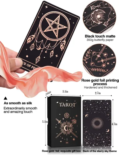 Miniatura 2 de WJPC Juego de cartas de tarot de lámina de oro rosa con guía y caja de regalo para principiantes y expertos. Tarjetas de juego de adivinación