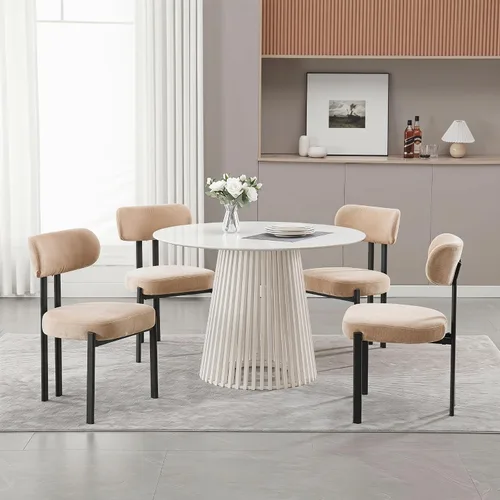 Miniatura 16 de Ya-Home Juego de 2 sillas de comedor modernas, sillas de comedor tapizadas de lino con respaldo curvado, patas de metal negro, sillas laterales