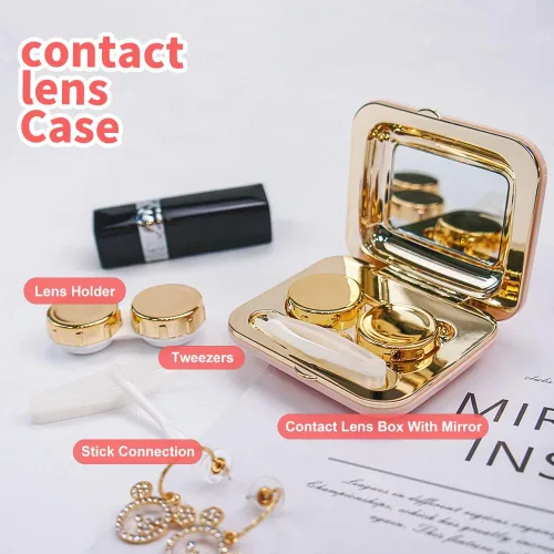 Miniatura 2 de ofone Estuche para lentes de contacto, estuche de lentes de contacto con patrón de monedero, kit de viaje con herramienta removedora, pinzas, C-rosa