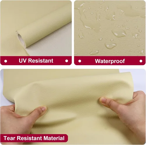 Miniatura 2 de Tela de cuero sintético de vinilo material impermeable marino 36 pulgadas de largo x 55 pulgadas de ancho 0.024 in de grosor, hojas de cuero de Beige