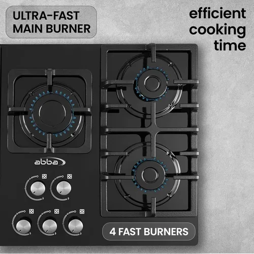 Miniatura 5 de ABBA - Placa de cocina de gas de 30 pulgadas con 5 quemadores sellados, superficie de vidrio templado con quemadores SABAF, estufa de gas natural