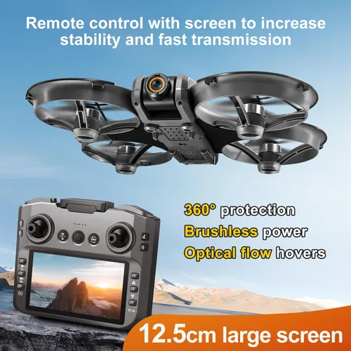 Miniatura 5 de Avión teledirigido RC con pantalla en el controlador (12.5 cm), cámara dual UHD, motor sin escobillas, posicionamiento por flujo óptico, protección